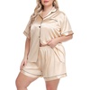 image:imageSWOMOG Womens Plus Size Pajama Set Silk Satin Pajamas Button Down Loungewear Short Sleeve Pjs 2 piece Sleepwear 1628WChampagne