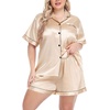 image:imageSWOMOG Womens Plus Size Pajama Set Silk Satin Pajamas Button Down Loungewear Short Sleeve Pjs 2 piece Sleepwear 1628WChampagne