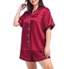 image:imageSWOMOG Womens Plus Size Pajama Set Silk Satin Pajamas Button Down Loungewear Short Sleeve Pjs 2 piece Sleepwear 1628WDeep Red