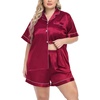 image:imageSWOMOG Womens Plus Size Pajama Set Silk Satin Pajamas Button Down Loungewear Short Sleeve Pjs 2 piece Sleepwear 1628WDeep Red