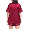 image:imageSWOMOG Womens Plus Size Pajama Set Silk Satin Pajamas Button Down Loungewear Short Sleeve Pjs 2 piece Sleepwear 1628WDeep Red