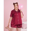 image:imageSWOMOG Womens Plus Size Pajama Set Silk Satin Pajamas Button Down Loungewear Short Sleeve Pjs 2 piece Sleepwear 1628WDeep Red