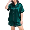 image:imageSWOMOG Womens Plus Size Pajama Set Silk Satin Pajamas Button Down Loungewear Short Sleeve Pjs 2 piece Sleepwear 1628WGreen
