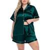 image:imageSWOMOG Womens Plus Size Pajama Set Silk Satin Pajamas Button Down Loungewear Short Sleeve Pjs 2 piece Sleepwear 1628WGreen