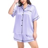 image:imageSWOMOG Womens Plus Size Pajama Set Silk Satin Pajamas Button Down Loungewear Short Sleeve Pjs 2 piece Sleepwear 1628WLavender