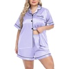 image:imageSWOMOG Womens Plus Size Pajama Set Silk Satin Pajamas Button Down Loungewear Short Sleeve Pjs 2 piece Sleepwear 1628WLavender
