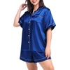 image:imageSWOMOG Womens Plus Size Pajama Set Silk Satin Pajamas Button Down Loungewear Short Sleeve Pjs 2 piece Sleepwear 1628WNavy Blue