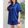 image:imageSWOMOG Womens Plus Size Pajama Set Silk Satin Pajamas Button Down Loungewear Short Sleeve Pjs 2 piece Sleepwear 1628WNavy Blue