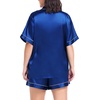 image:imageSWOMOG Womens Plus Size Pajama Set Silk Satin Pajamas Button Down Loungewear Short Sleeve Pjs 2 piece Sleepwear 1628WNavy Blue