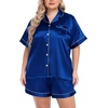 image:imageSWOMOG Womens Plus Size Pajama Set Silk Satin Pajamas Button Down Loungewear Short Sleeve Pjs 2 piece Sleepwear 1628WNavy Blue