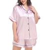 image:imageSWOMOG Womens Plus Size Pajama Set Silk Satin Pajamas Button Down Loungewear Short Sleeve Pjs 2 piece Sleepwear 1628WPink