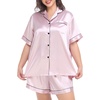 image:imageSWOMOG Womens Plus Size Pajama Set Silk Satin Pajamas Button Down Loungewear Short Sleeve Pjs 2 piece Sleepwear 1628WPink