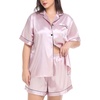 image:imageSWOMOG Womens Plus Size Pajama Set Silk Satin Pajamas Button Down Loungewear Short Sleeve Pjs 2 piece Sleepwear 1628WPink