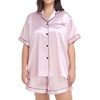 image:imageSWOMOG Womens Plus Size Pajama Set Silk Satin Pajamas Button Down Loungewear Short Sleeve Pjs 2 piece Sleepwear 1628WPink