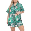 image:imageSWOMOG Womens Plus Size Pajama Set Silk Satin Pajamas Button Down Loungewear Short Sleeve Pjs 2 piece Sleepwear 1628WPink Leaves