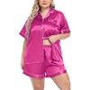 image:imageSWOMOG Womens Plus Size Pajama Set Silk Satin Pajamas Button Down Loungewear Short Sleeve Pjs 2 piece Sleepwear 1628WRose Red