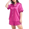 image:imageSWOMOG Womens Plus Size Pajama Set Silk Satin Pajamas Button Down Loungewear Short Sleeve Pjs 2 piece Sleepwear 1628WRose Red