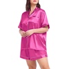 image:imageSWOMOG Womens Plus Size Pajama Set Silk Satin Pajamas Button Down Loungewear Short Sleeve Pjs 2 piece Sleepwear 1628WRose Red