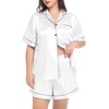 image:imageSWOMOG Womens Plus Size Pajama Set Silk Satin Pajamas Button Down Loungewear Short Sleeve Pjs 2 piece Sleepwear 1628WWhite
