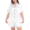 image:imageSWOMOG Womens Plus Size Pajama Set Silk Satin Pajamas Button Down Loungewear Short Sleeve Pjs 2 piece Sleepwear 1628WWhite