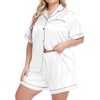 image:imageSWOMOG Womens Plus Size Pajama Set Silk Satin Pajamas Button Down Loungewear Short Sleeve Pjs 2 piece Sleepwear 1628WWhite