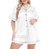 image:imageSWOMOG Womens Plus Size Pajama Set Silk Satin Pajamas Button Down Loungewear Short Sleeve Pjs 2 piece Sleepwear 1628WWhite