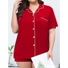 image:imageSWOMOG Womens Plus Size Pajamas Set Button Down Tops Short Sleeve Sleepwear Soft Pajama Shorts 2 Pcs Lounge Sets With PocketRed
