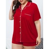 image:imageSWOMOG Womens Plus Size Pajamas Set Button Down Tops Short Sleeve Sleepwear Soft Pajama Shorts 2 Pcs Lounge Sets With PocketRed