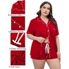 image:imageSWOMOG Womens Plus Size Pajamas Set Button Down Tops Short Sleeve Sleepwear Soft Pajama Shorts 2 Pcs Lounge Sets With PocketRed