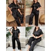 image:imageSWOMOG Womens Plus Size Pajamas Silk Satin Pajama Set Short Sleeve Shirt with FullLength Pants Pjs Sleepwear Set 18W26WBlack