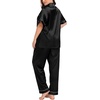 image:imageSWOMOG Womens Plus Size Pajamas Silk Satin Pajama Set Short Sleeve Shirt with FullLength Pants Pjs Sleepwear Set 18W26WBlack