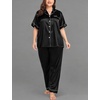 image:imageSWOMOG Womens Plus Size Pajamas Silk Satin Pajama Set Short Sleeve Shirt with FullLength Pants Pjs Sleepwear Set 18W26WBlack