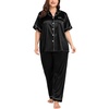 image:imageSWOMOG Womens Plus Size Pajamas Silk Satin Pajama Set Short Sleeve Shirt with FullLength Pants Pjs Sleepwear Set 18W26WBlack