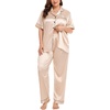 image:imageSWOMOG Womens Plus Size Pajamas Silk Satin Pajama Set Short Sleeve Shirt with FullLength Pants Pjs Sleepwear Set 18W26WChampagne
