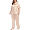 image:imageSWOMOG Womens Plus Size Pajamas Silk Satin Pajama Set Short Sleeve Shirt with FullLength Pants Pjs Sleepwear Set 18W26WChampagne
