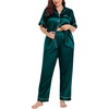 image:imageSWOMOG Womens Plus Size Pajamas Silk Satin Pajama Set Short Sleeve Shirt with FullLength Pants Pjs Sleepwear Set 18W26WDark Green