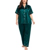 image:imageSWOMOG Womens Plus Size Pajamas Silk Satin Pajama Set Short Sleeve Shirt with FullLength Pants Pjs Sleepwear Set 18W26WDark Green