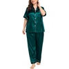 image:imageSWOMOG Womens Plus Size Pajamas Silk Satin Pajama Set Short Sleeve Shirt with FullLength Pants Pjs Sleepwear Set 18W26WDark Green