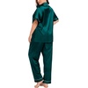 image:imageSWOMOG Womens Plus Size Pajamas Silk Satin Pajama Set Short Sleeve Shirt with FullLength Pants Pjs Sleepwear Set 18W26WDark Green