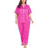 image:imageSWOMOG Womens Plus Size Pajamas Silk Satin Pajama Set Short Sleeve Shirt with FullLength Pants Pjs Sleepwear Set 18W26WHot Pink Leopard