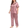 image:imageSWOMOG Womens Plus Size Pajamas Silk Satin Pajama Set Short Sleeve Shirt with FullLength Pants Pjs Sleepwear Set 18W26WMisty Rose