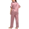 image:imageSWOMOG Womens Plus Size Pajamas Silk Satin Pajama Set Short Sleeve Shirt with FullLength Pants Pjs Sleepwear Set 18W26WMisty Rose