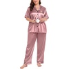 image:imageSWOMOG Womens Plus Size Pajamas Silk Satin Pajama Set Short Sleeve Shirt with FullLength Pants Pjs Sleepwear Set 18W26WMisty Rose