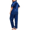 image:imageSWOMOG Womens Plus Size Pajamas Silk Satin Pajama Set Short Sleeve Shirt with FullLength Pants Pjs Sleepwear Set 18W26WNavy Blue