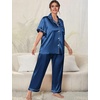image:imageSWOMOG Womens Plus Size Pajamas Silk Satin Pajama Set Short Sleeve Shirt with FullLength Pants Pjs Sleepwear Set 18W26WNavy Blue