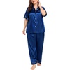 image:imageSWOMOG Womens Plus Size Pajamas Silk Satin Pajama Set Short Sleeve Shirt with FullLength Pants Pjs Sleepwear Set 18W26WNavy Blue