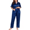image:imageSWOMOG Womens Plus Size Pajamas Silk Satin Pajama Set Short Sleeve Shirt with FullLength Pants Pjs Sleepwear Set 18W26WNavy Blue