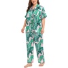 image:imageSWOMOG Womens Plus Size Pajamas Silk Satin Pajama Set Short Sleeve Shirt with FullLength Pants Pjs Sleepwear Set 18W26WPink Leaves
