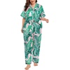 image:imageSWOMOG Womens Plus Size Pajamas Silk Satin Pajama Set Short Sleeve Shirt with FullLength Pants Pjs Sleepwear Set 18W26WPink Leaves