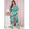 image:imageSWOMOG Womens Plus Size Pajamas Silk Satin Pajama Set Short Sleeve Shirt with FullLength Pants Pjs Sleepwear Set 18W26WPink Leaves